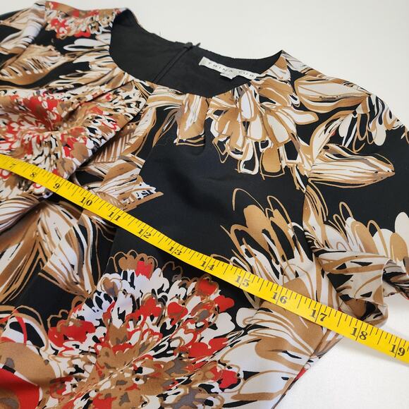 Trina Turk Womens Floral Print‎ Peplum Blouse Size 6 Brown Black Career Office - Picture 9 of 10